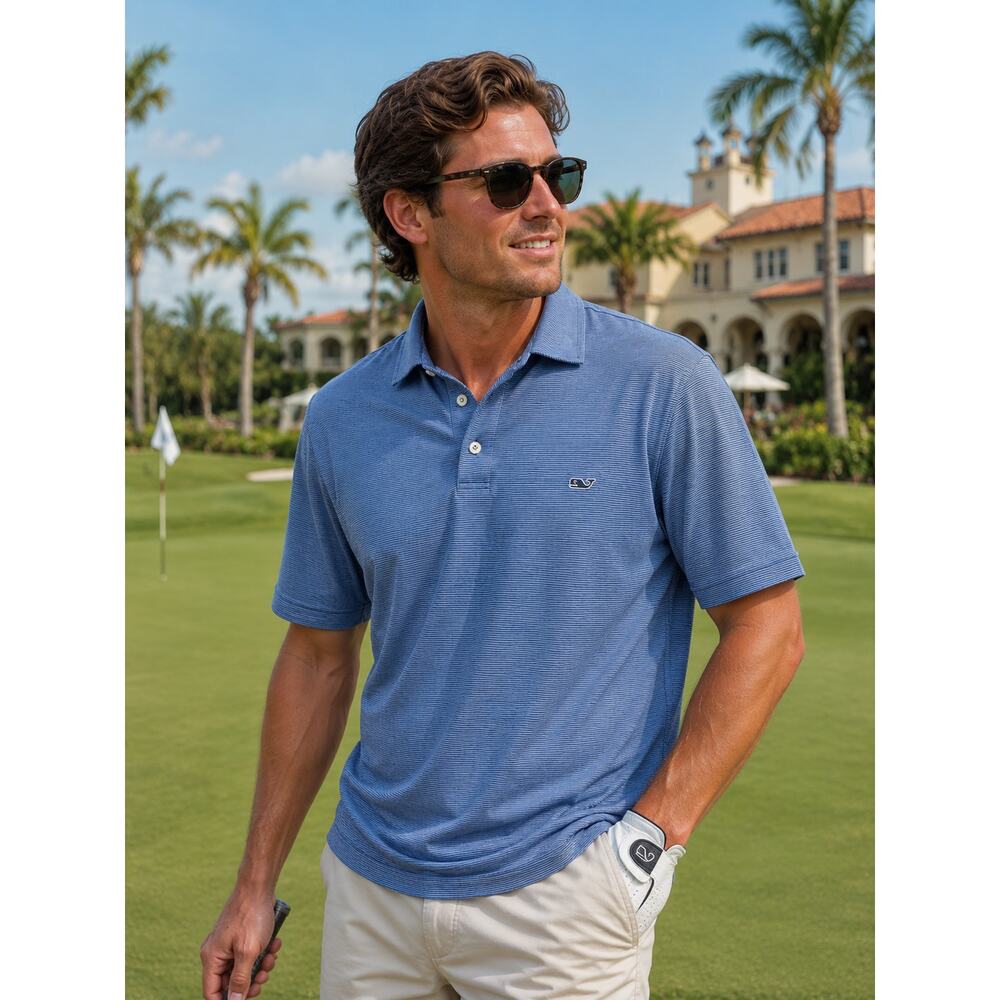 Vineyard Vines Performance Polo Shirt Men’s XL Blue Striped Golf Country Club